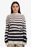 The Elder Statesman Cream/Blue Striped Cashmere Knit Sweater Size L