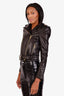 Balmain Black Quilted Lambskin Asymmetric Belted Perfecto Biker Jacket Size 34
