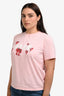 MSGM Pink Logo Heart Printed Short Sleeve T-Shirt Size L