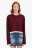 Prada Burgundy/White Cotton Logo-Patch Cropped Jersey Long Sleeve Shirt Size L