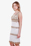Pre-loved Chanel™ White/Gold Metallic Beaded Pearl Embellished Sleeveless Midi Dress Size 42