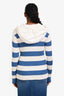 Moncler White/Blue Striped Ribbed Knit Detachable Hood Long Sleeve Sweater Size M