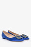 Manolo Blahnik Blue Satin Crystal 'Hangisi' Flats Size 36.5