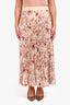 Weekend Max Mara Cream Satin Floral Pleated Midi Skirt Size 8