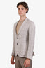 Zegna Crossover Brown/White Plaid Linen and Silk Blend Single Breasted Blazer Size 48 Mens