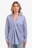 DSquared2 Blue Striped Cotton Poplin Plated Collared Blouse Size 42
