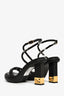 Fendi Black Leather Gold Nappa Baguette Ankle Strap Heels Size 39