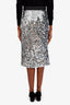Dolce & Gabbana Silver Sequin Silk Midi Skirt Size 42