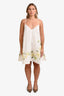 Zimmermann Cream Green Floral Hem Linen Sleeveless Mini Dress Size 2
