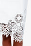 Dries Van Noten White Leather Laser Cut Hem Midi Skirt Size 38