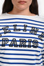 Celine White/Blue Striped Logo Printed Long Sleeve Top Size L