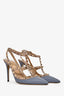 Valentino Blue/Mauve Leather Rockstud Cage Heels Size 39