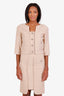 Pre-loved Chanel™ 2014 Beige Metallic Tweed Jacket with Sleeveless Midi Dress Set Size 34