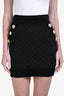 Balmain Black Textured Gold Button Mini Skirt Size 38