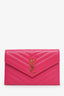 Saint Laurent Pink Grain de Poudre Chevron Cassandre Mini Envelope Chain Wallet