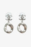 Pre-loved Chanel™ Silver Palladium-Plated Enamel Round CC Drop Earrings