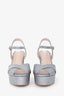 Stuart Weitzman Silver Glitter Platform Block Heels Size 7.5