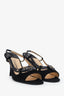 Pre-loved Chanel™ Black Suede Open Toe Logo Heels Size 38.5