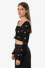 Off-White Black Embroidered Leaves Square Neck Long Sleeve Cropped Top Size 36