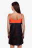 Prada Black/Orange Leather Logo Patch Ruffled Slip Dress Size 42