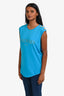 Balmain Blue Logo Muscle Top with Gold Buttons Size 38