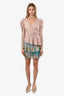Mini-jupe étagée à taille froncée Hemant & Nandita à motif floral bleu/doré multicolore, taille S