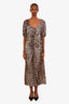 Ganni Leopard Ruched Short Sleeve Maxi Dress Size 42