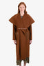 Fabrique Cognac Wool Cashmere Leather Pocket Detail Belted Wrap Coat Size S