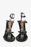 Saint Laurent Black Leather Antique Gold Cassandra Sandal Heels Size 36.5