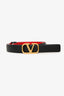 Valentino Black/Red Leather Gold VLogo Buckle Reversible Belt