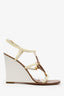 Louis Vuitton Brown/Cream Patent Leather Wedge Sandals Size 36