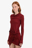 Helmut Lang Burgundy Ruched Long Sleeve Midi Dress Size S