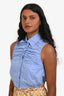 Sandro Blue Ruffle Details Collared Short Sleeve Top Size 0