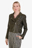 IRO Khaki Leather Moto Jacket Size 44