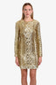 Max Mara Gold Sequin Embroidered Fitted Dress Size Medium