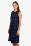 Balenciaga Blue Wool Plaid Sleeveless Midi Dress Size 36