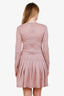 Pre-loved Chanel™ 2014 Pink Cashmere Pearl Embellished Knitted Long Sleeve Midi Dress With Slip Size 38
