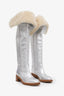 Celine Silver Leather Shearling Boots Size 37.5
