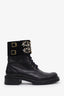 Rene Caovilla Black Leather Crystal and Pearl Embellished Combat Boots Size 38.5