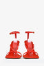 Bottega Veneta Red Leather and Raffia Stretch Heels Size 36