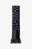 Saint Laurent Black/Grey Wool Mohair Logo-Jacquard Fringed Scarf