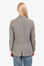 Brunello Cucinelli Beige/Blue Houndstooth Linen Blazer Size 40