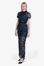 Self-Portrait Navy Blue/Teal Floral Embellished Short Sleeve Maxi Dress Size 2