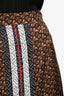 Burberry Brown Silk TB Monogram Stripe Midi Skirt Size 8