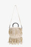 Bottega Veneta White Leather Fringe Top Handle Bag with Strap