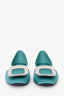 Roger Vivier Teal Blue Satin D'Orsay Crystal Embellished Flats Size 8