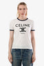 T-shirt Celine blanc/bleu marine en coton avec logo Triomphe, taille S