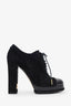 Pre-loved Chanel™ Black Suede Gold Accent Cap Toe Lace Up Ankle Boot Size 40