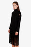 Salvatore Ferragamo Black Ribbed Knit Cutout and Fringe Hem Dress Size M