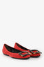 Roger Vivier Red Suede Leather Tortoiseshell Buckle 'Belle Vivier' Flats Size 36.5